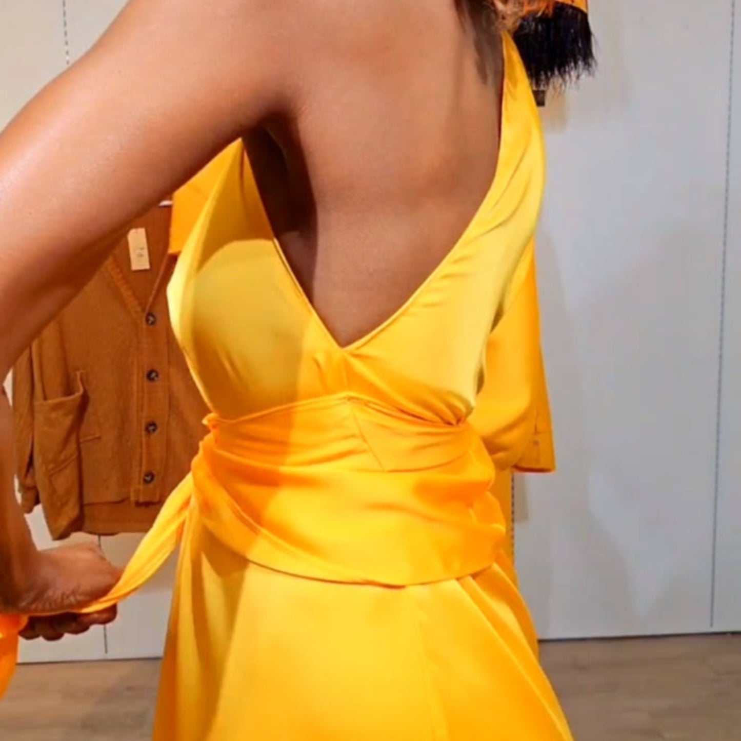 Gold Satin Wrap Dress