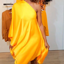 Load image into Gallery viewer, Gold Satin Wrap Dress