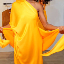 Load image into Gallery viewer, Gold Satin Wrap Dress