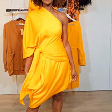 Load image into Gallery viewer, Gold Satin Wrap Dress