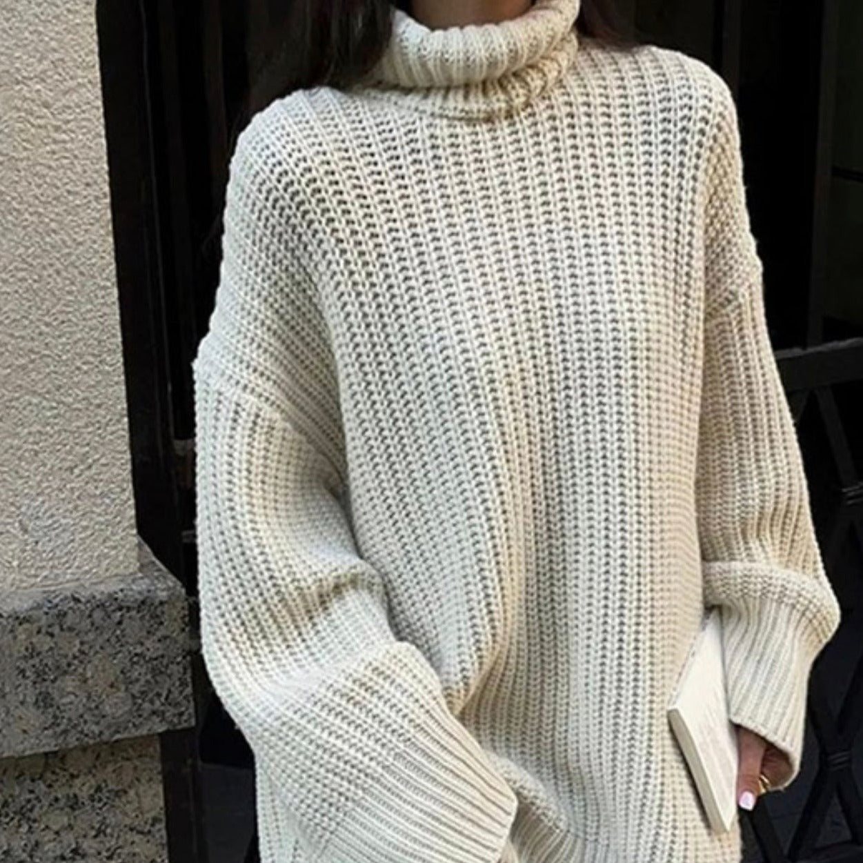 Cream Oversized Mini Sweater Dress