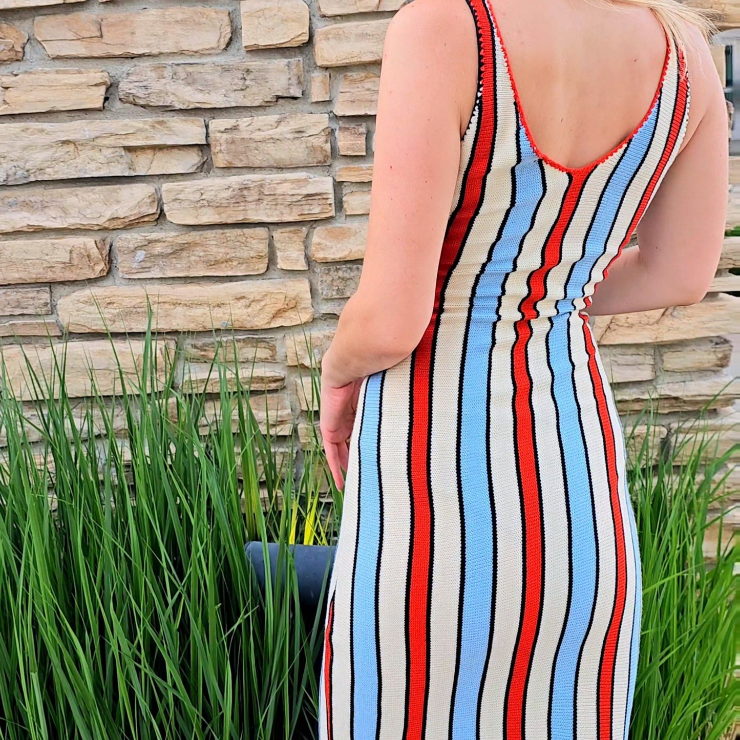 Striped Knit Fringe Dress