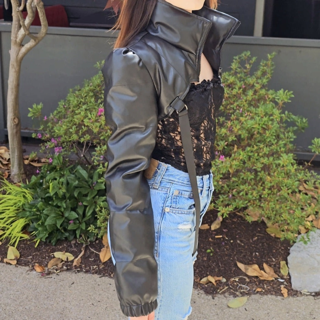 Leather Half Puff Jacket