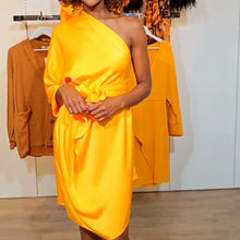 Load image into Gallery viewer, Gold Satin Wrap Dress
