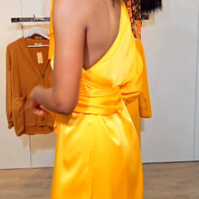 Load image into Gallery viewer, Gold Satin Wrap Dress
