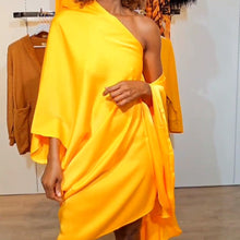 Load image into Gallery viewer, Gold Satin Wrap Dress
