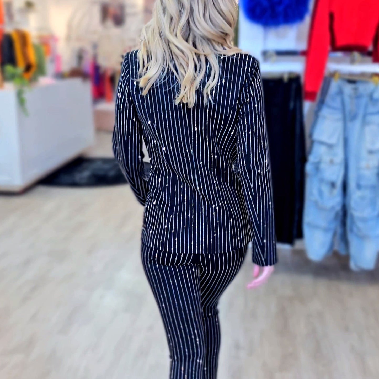 Pinstripe Rhinestone Blazer