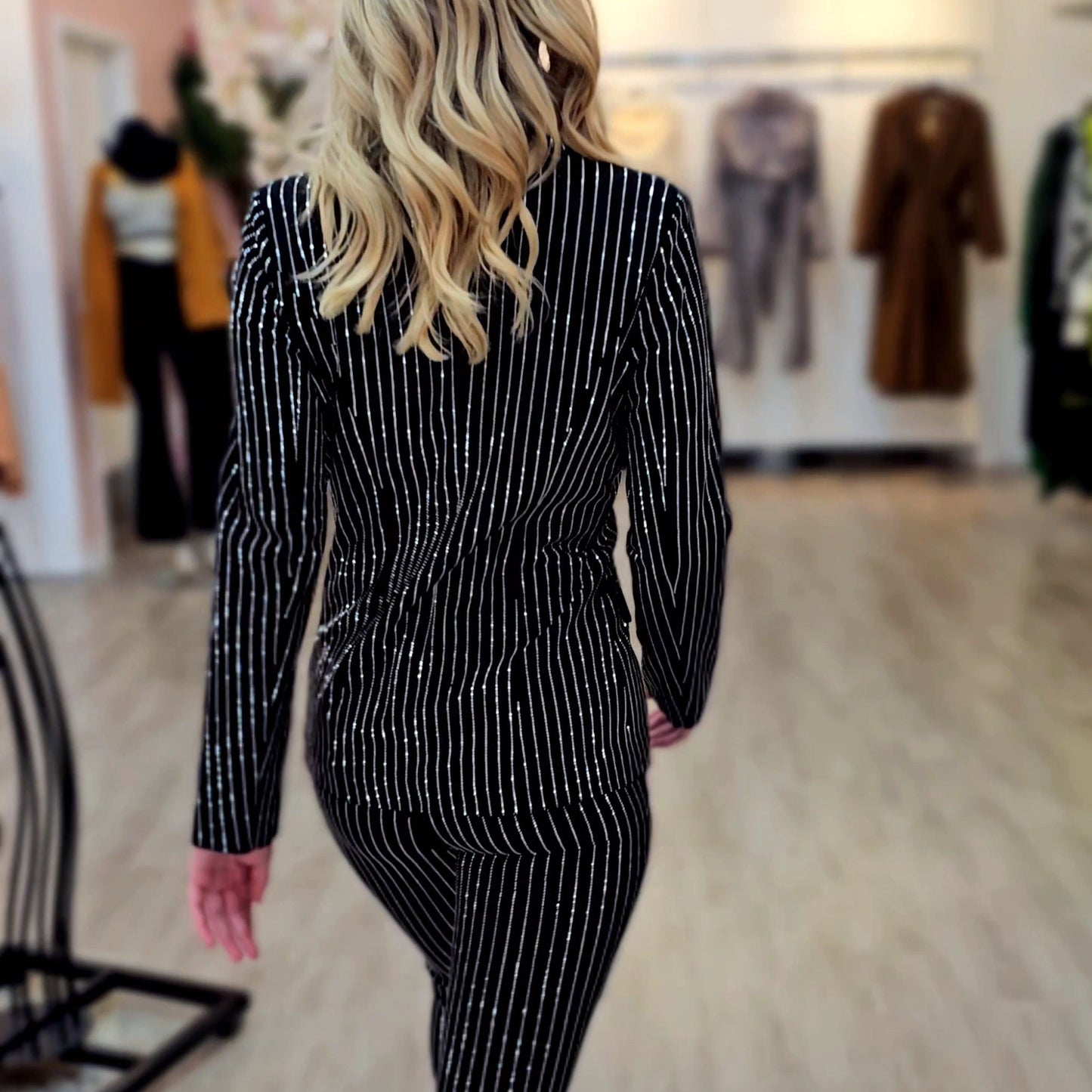 Pinstripe Rhinestone Blazer