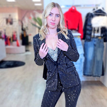 Load image into Gallery viewer, Pinstripe Rhinestone Blazer
