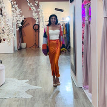 Load image into Gallery viewer, Cream Corset and Satin Orange Skirt Set
