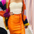 Cream Corset and Satin Orange Skirt Set
