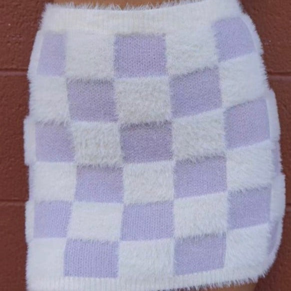 Checkered Fuzzy Skirt (Lilac)