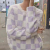 Lilac / Black Checkered Fuzzy Sweater