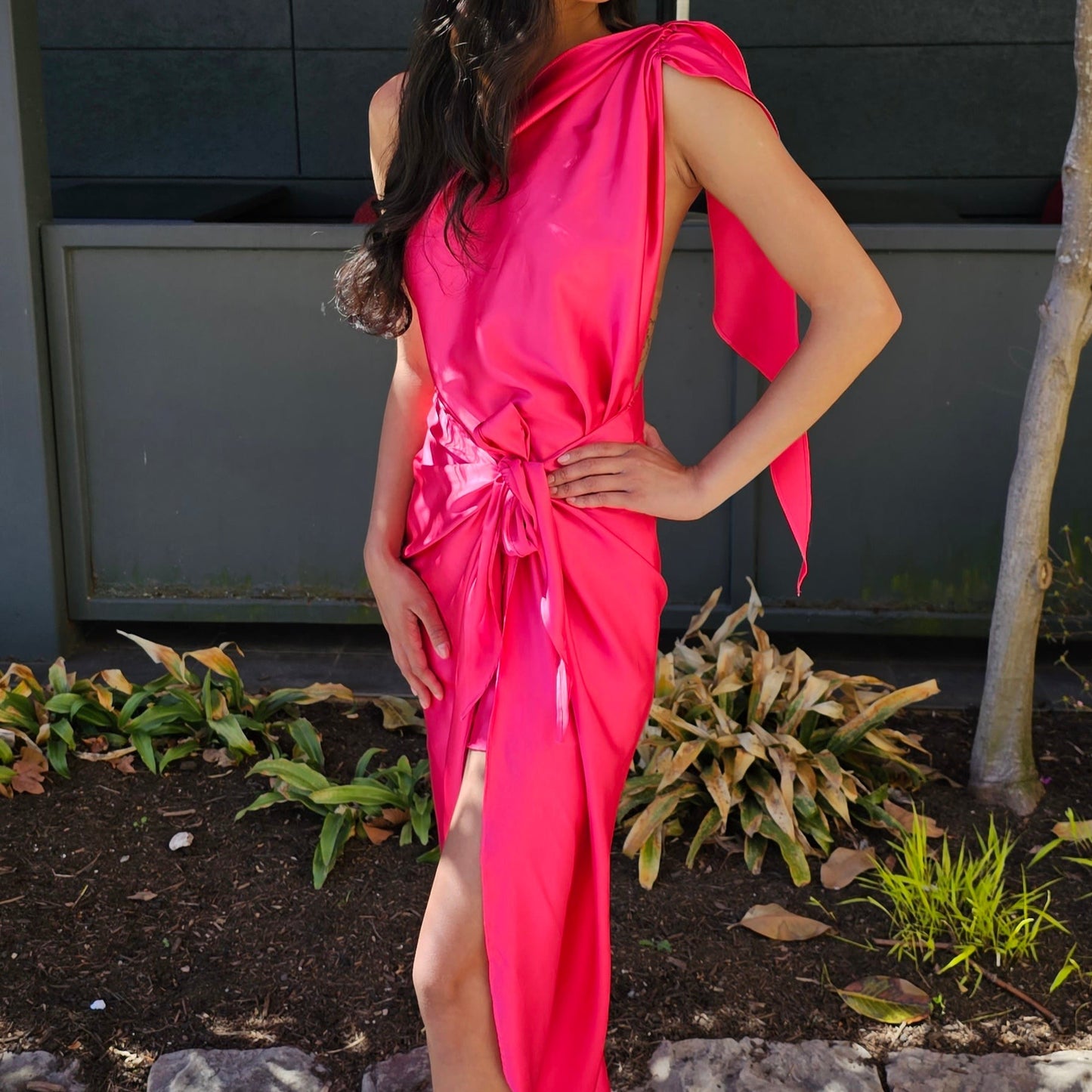 One Shoulder Satin Wrap