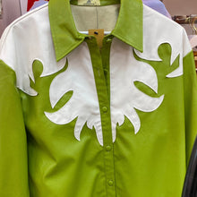 Load image into Gallery viewer, Green and White Faux Leather Western Shirt
